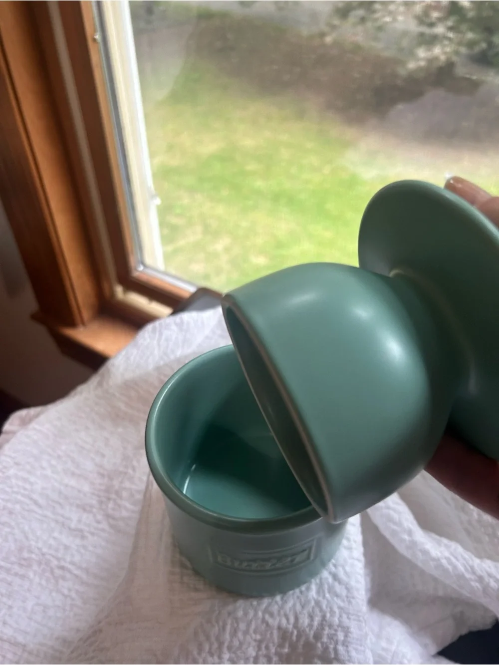 Matte Sage Ceramic Butter Crock - Elegant Kitchen Storage